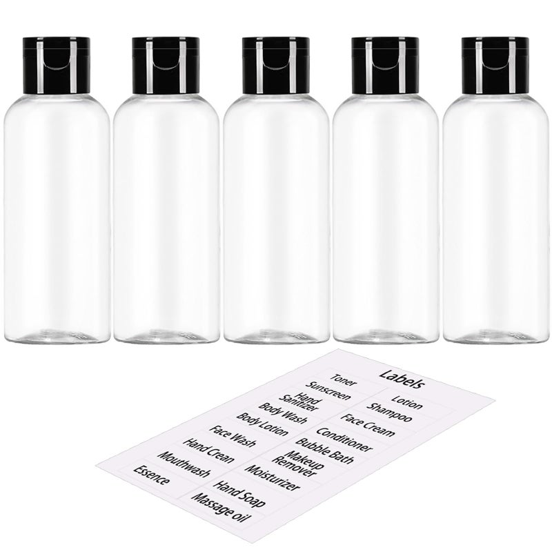 DNSEN 5 Pack 3.4 oz Travel Size Bottles for Toiletries TSA Approved Leak Proof Empty Refillable Liquid Containers with Labels - Image 1